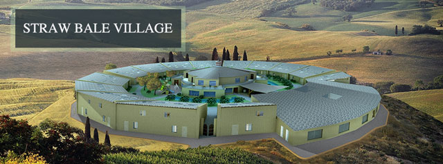 Straw-bale Village Low-res Header, Straw bale construction, straw bale architecture, straw bale building, straw bale hotel, straw bale eco-resort, straw bale living, straw bale house, straw bale home, straw bale dwelling, One Community, One Community Global